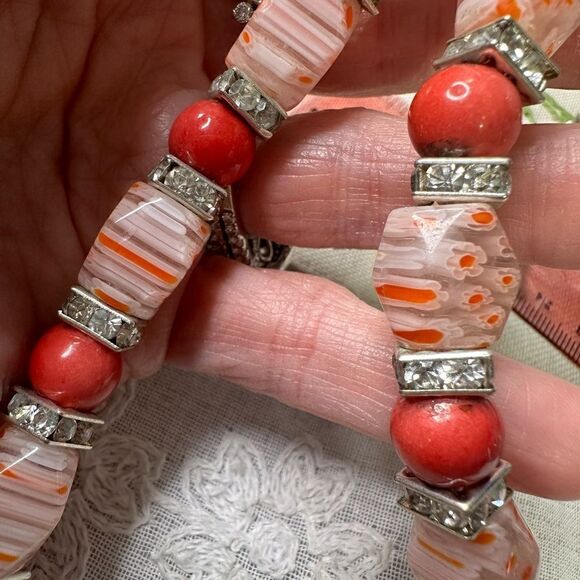 Handcrafted Genuine Millefiori & Gemstone Beaded Necklace 18” - Picture 5 of 5